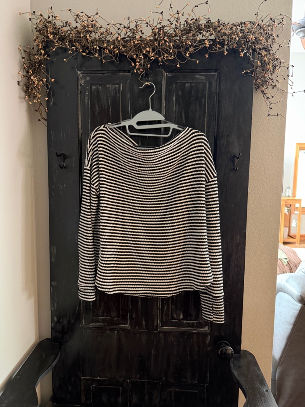 Gilli Black and White Striped Boatneck Knit Top